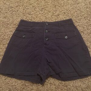 button up blue jean shorts